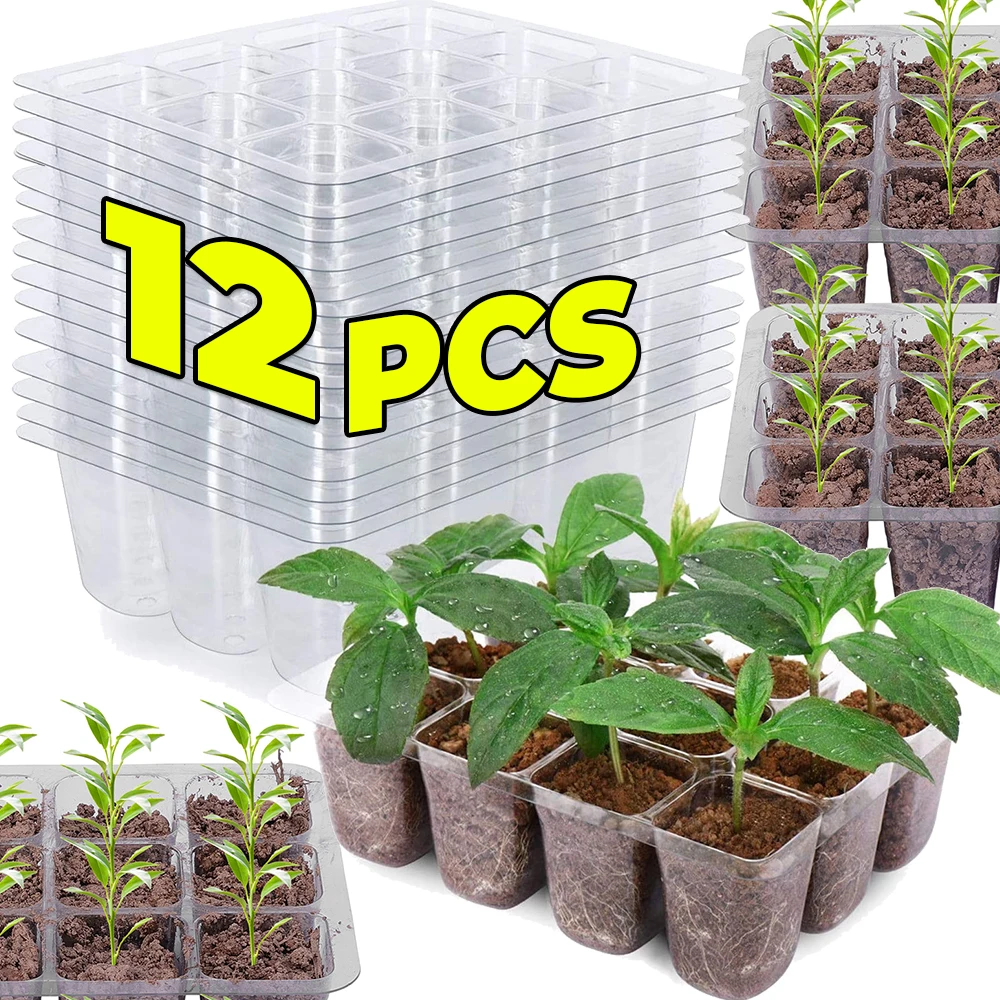 6/12 Löcher Pflanze Kindergarten Tablett PET Mini Sämling Starter Grow Box Transparent Schwarz Hause Gartenarbeit Keimung Cont Blumentöpfe Image