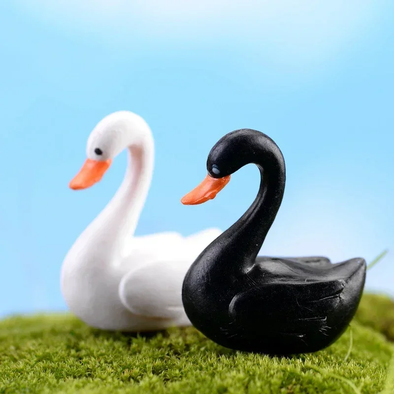 10 Stücke Weiß Schwarz Schwan Garten Dekorationen Miniatur Handwerk Puppenhaus Ornament Miniatur Figur Blumentopf Fee Garten Dekor