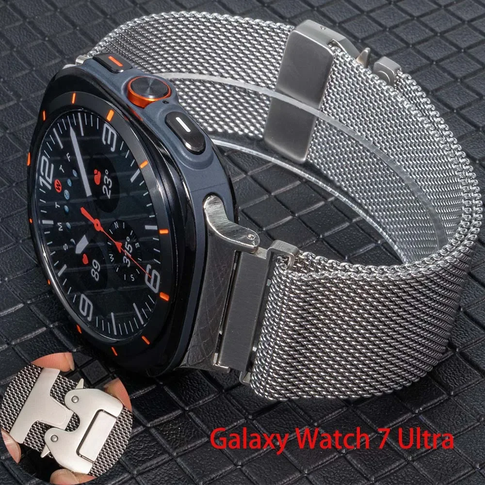 NEUES Milanaise-Armband für Samsung Galaxy Watch 7 Ultra 47 mm, ohne Lücken, Metallarmband, Fallschirmschnalle für Galaxy 7 Ultra-Armband Image