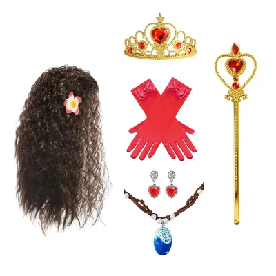 Mädchen Prinzessin Moana Perücke und Halskette Blumen Dress Up Set Halloween Vaiana Kostüm Zubehör Image