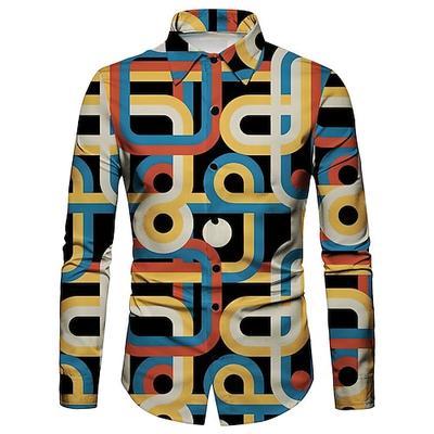 Retro Vintage 1970er Hemd Disco Geometrisch Psychedelisch Herren Halloween Karneval Musikfestival Pride Parade Erwachsene Hemd Image