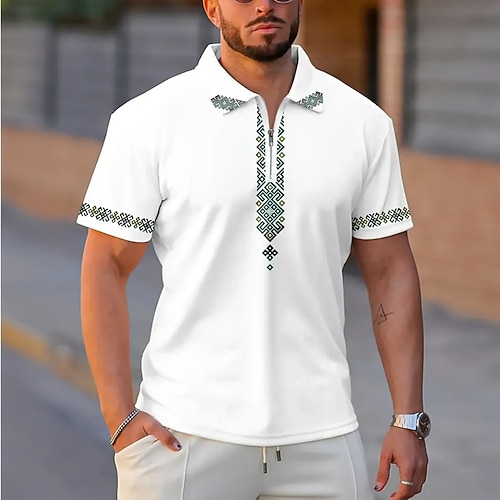 Herren Grafik Poloshirts mit Reißverschluss Kurzarm Polo-Shirts Hemden mit Kragen Lässig Athleisure Alltagskleidung 3D-Druck Sommer Schwarz Braun Grün Image