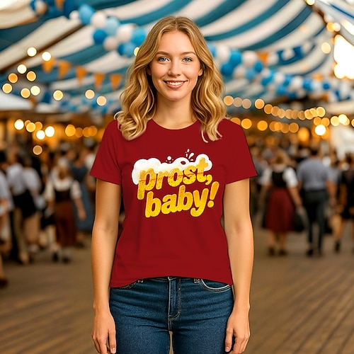 T-Shirt Bayerisch München Deutsch Lustig T-Shirt Ärmel Grafik für Damen Erwachsene Heißprägen für Karneval Oktoberfestbier Party Image