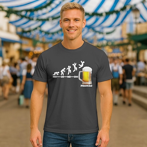 T-Shirt Grafikdrucke Bayerisch Streetstyle T-Shirt Ärmel Grafik für Herren Erwachsene Heißprägen für Oktoberfestbier Alltagstauglich Image