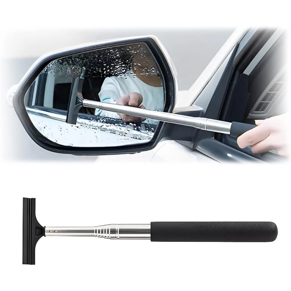 SEAMETAL Auto Teleskop Rückspiegel Rakel Tragbare Regnerischen Glas Fenster Handheld Wischer Auto Seite Spiegel Reinigung Werkzeug Image