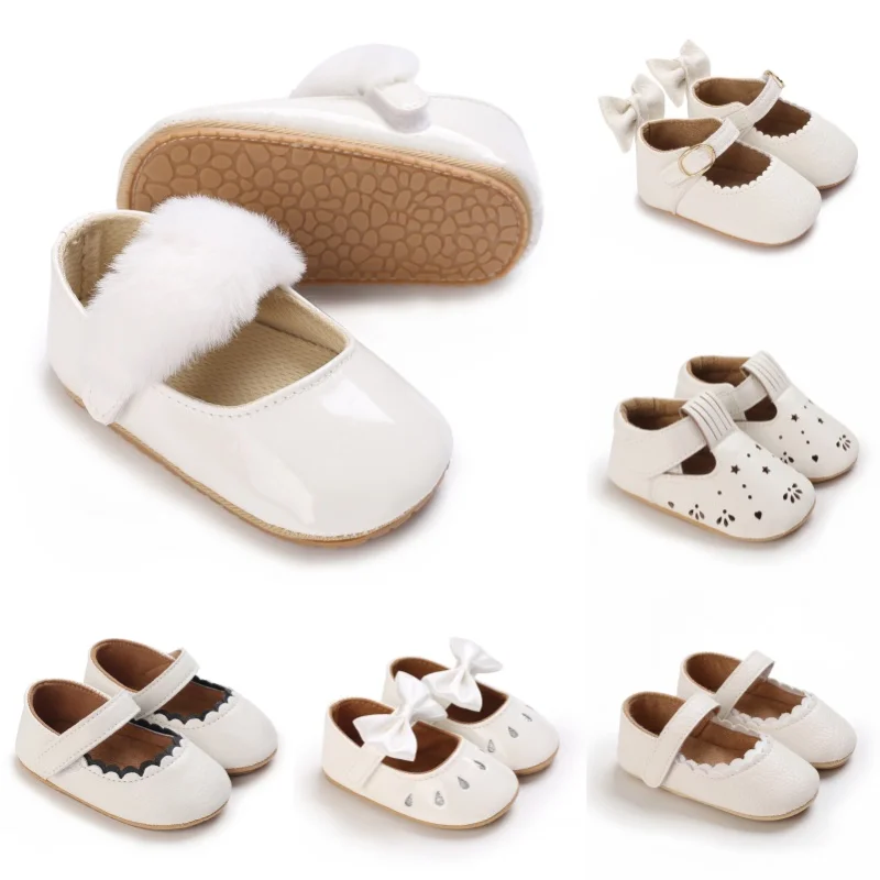 Weiß Frühling und Herbst 0-18M Baby Nette Schleife Prinzessin Schuhe Casual PU Weiche Gummi Unten Anti-rutsch prinzessin Schuhe Wanderschuhe Image
