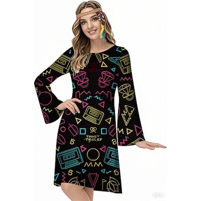 Retro Vintage 1970er Groovy Kleid Stirnband Hippie Disco Psychedelisch Damen Halloween Karneval Urlaub Musikfestival Festival Erwachsene Kleid Stirnband Image