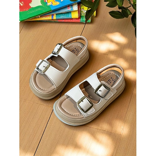 Beige Schulsandalen mit Doppelschnalle für Mädchen – bequeme, rutschfeste Schuhe für den Schulanfang und den Alltag Image
