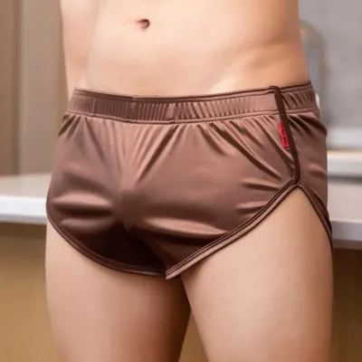 Mode einfarbig männer unterwäsche sport seidige hause hosen atmungsaktive boxer kurze hosen CMF201 Image