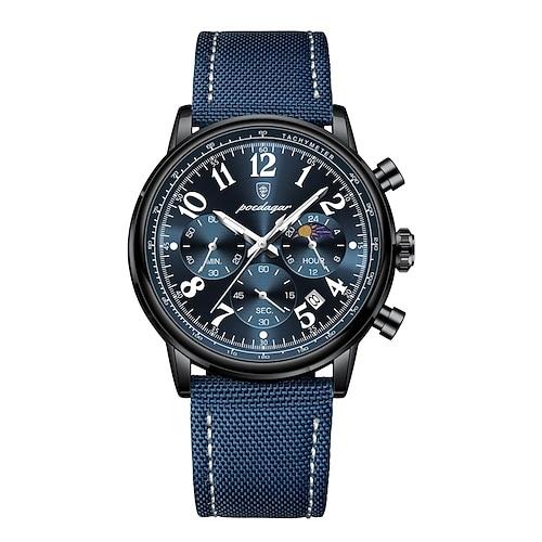 Sportuhr für Mann wasserdicht leuchtend Chronograph Datum Herrenuhren Quarz Nylon Leder Herrenuhr