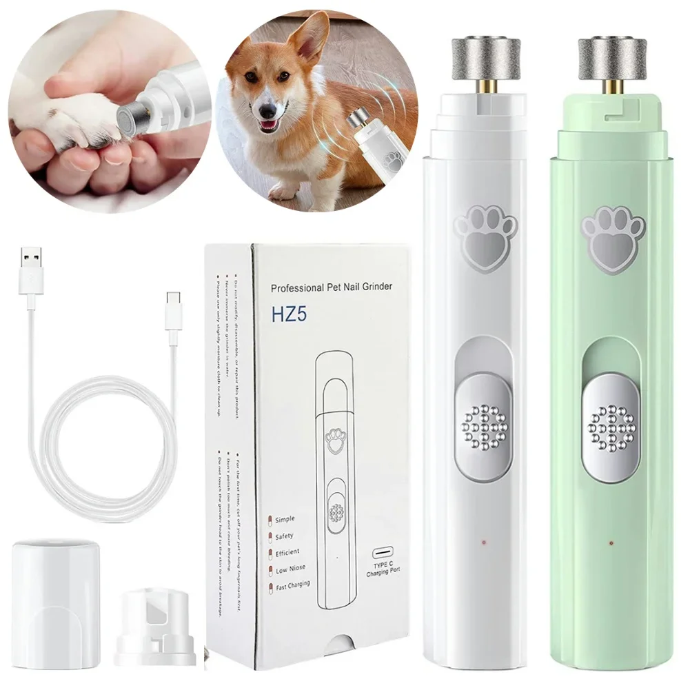 Elektrischer Hunde-Nagelschleifer, schmerzloses LED-Licht, Haustier-Nagelschleifer mit Polierrad, 2-Gang-Haustier-Nagelknipser für die Pflege von Haustierpfoten Image