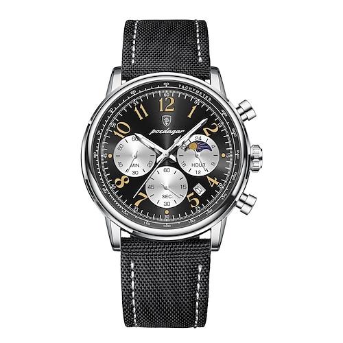 Sportuhr für Mann wasserdicht leuchtend Chronograph Datum Herrenuhren Quarz Nylon Leder Herrenuhr