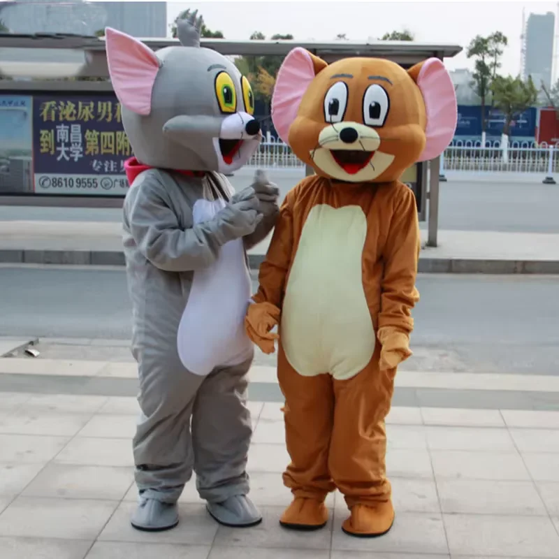 Heißer Verkauf Graue Katze und Braune Maus Maskottchen-Kostüm Anime-Zeichentrickfiguren Werbung Event Party Weihnachtskostüm für Erwachsene und Kinder Image
