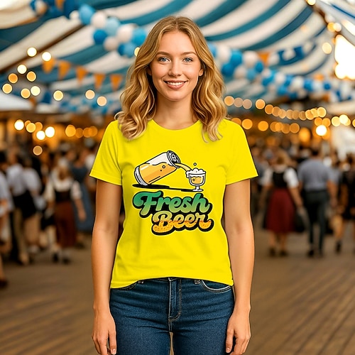 T-Shirt Bayerisch München Deutsch Lustig T-Shirt Ärmel Grafik für Damen Erwachsene Heißprägen für Karneval Oktoberfestbier Party Image