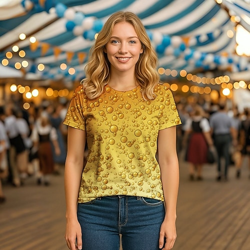T-Shirt Bayerisch München Bayerisch Streetstyle T-Shirt Ärmel Grafik für Damen Erwachsene 3D-Druck für Oktoberfestbier Alltagstauglich Image