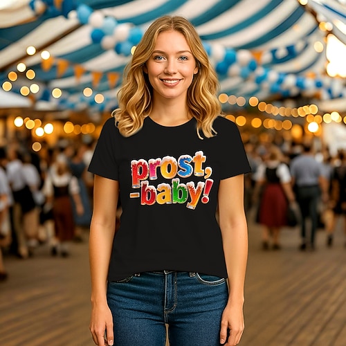T-Shirt Bayerisch München Deutsch Lustig T-Shirt Ärmel Grafik für Damen Erwachsene Heißprägen für Karneval Oktoberfestbier Party Image