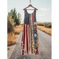 Damen Patriotisches Mini-Kleid Sommerkleid A-Linie Kleid Off-the-Shoulder Kleid Urlaub Lässig Boho Party Normale Passform Floral Grafische Flagge Ärmellos U-Hals Rot Grün Sommer