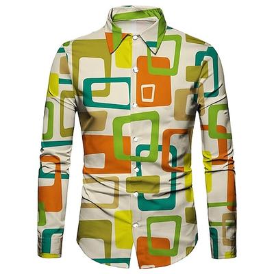 Retro Vintage 1970er Hemd Disco Geometrisch Psychedelisch Herren Halloween Karneval Musikfestival Pride Parade Erwachsene Hemd Image