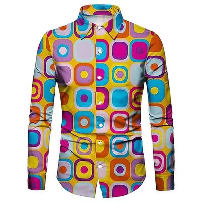 Retro Vintage 1970er Hemd Disco Geometrisch Psychedelisch Herren Halloween Karneval Musikfestival Pride Parade Erwachsene Hemd Image