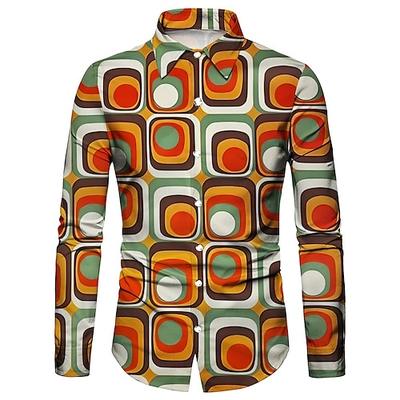 Retro Vintage 1970er Hemd Disco Geometrisch Psychedelisch Herren Halloween Karneval Musikfestival Pride Parade Erwachsene Hemd Image