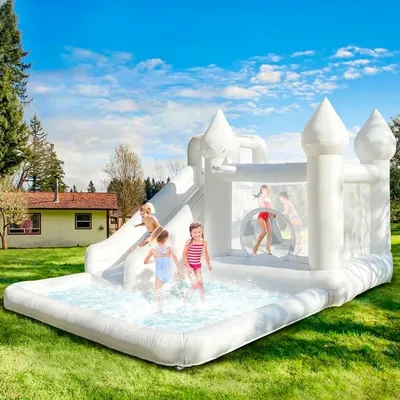 White Grade Bounce House With Slide Inflatable Water Slide Jumping Castle Kids Pool Ball Pit Children Summer Water Play Outdoor