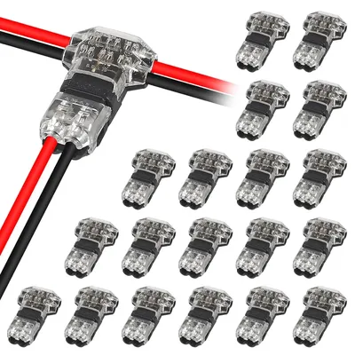 20PCSLow Voltage Wire Connectors Solid Connection, T Tap Wire Connectors, T Type 2 Pins Wire Splice Connectors No Wire-Stripping