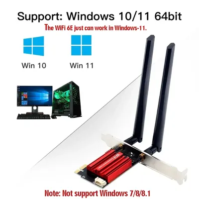 Wifi6e PCI-E Wifi Adapter AX210 5374Mbps Bluetooth 5.3 Tri Band 2.4G/5G/6G Wireless Network Card