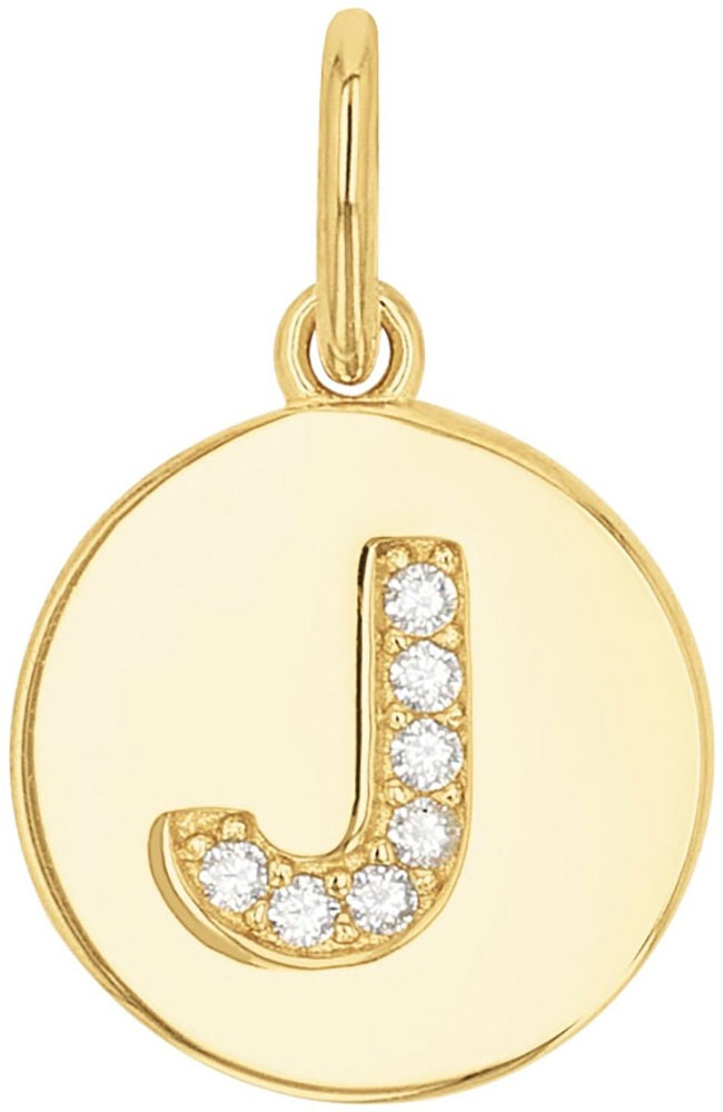 Buchstabenanhänger AMOR "A-Z", gold (gelbgoldfarben, kristallweiß, kristallweiß), Schmuckanhänger, Damen, J, Silber 925 (Sterlingsilber), 0,8 g, mit Zirkonia (synth.)