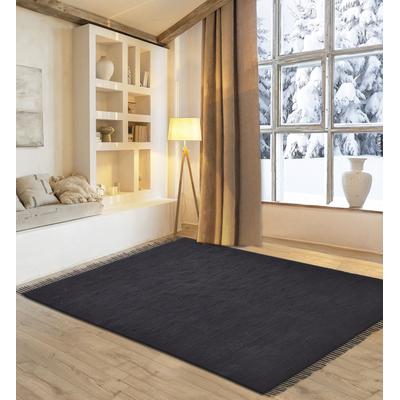 Teppich MY HOME "Gastines", schwarz, B:60cm H:5mm L:120cm, Baumwolle, Teppiche, Wendeteppich, reine Baumwolle, handgewebt, uni, waschbar, modern Image