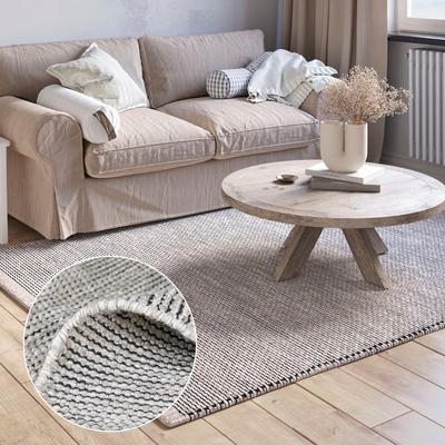 Wollteppich "Anisa", beige (creme, grau), B:60cm H:10mm L:90cm, Wolle, MYFLAIR MÖBEL & ACCESSOIRES, Teppiche, Wendeteppich, meliert, reine Wolle, handgewebt, Wohnzimmer Image