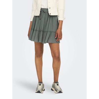 Minirock ONLY "ONLIBIZA LIFE SHORT SKIRT WVN NOOS", Damen, Gr. S (36), grün (balsam grün), Web, Obermaterial: 100% Viskose, unifarben, casual, regular fit kurz, Röcke, mit Volant Image