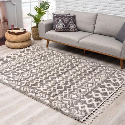 Hochflor-Teppich CARPET CITY "Pulpy 514" Gr. 34, grau, B:80cm H:30mm L:300cm, Kunstfaser, Teppiche, Fransenteppich, besonders weich, mit Fransen, Ethno Look Image