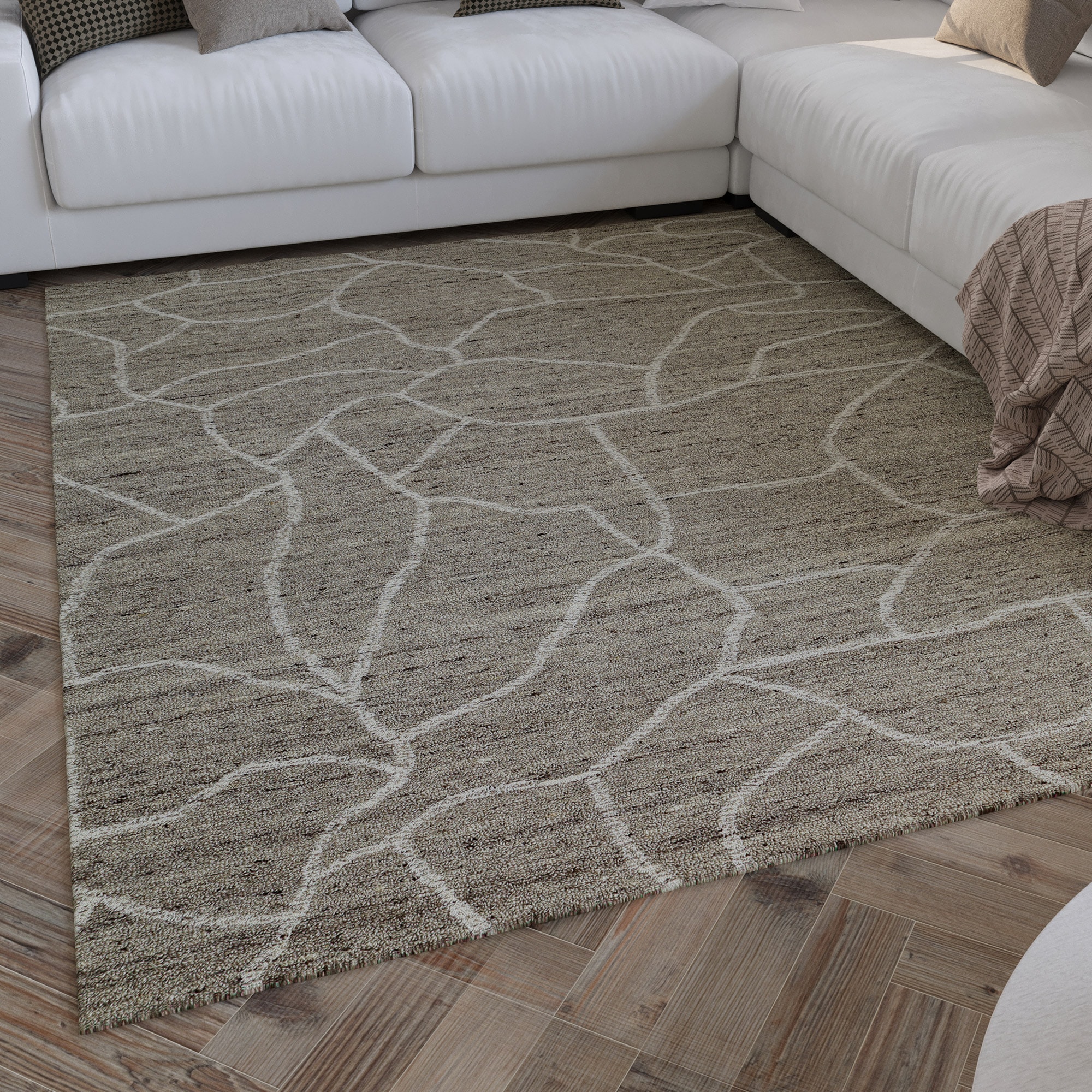 Wollteppich WECON HOME "Hamptons FORTYONE", grau (taupe), B:40cm H:15mm L:60cm, Schurwolle, Teppiche, Läufer, Schurwolle, Kurzflor, Wohnzimmer, elegant, robust, Stein Image