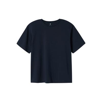 T-Shirt NAME IT "NKMVOBBO SS NREG TOP NOOS", Jungen, Gr. 146 (152), schwarz sapphire (blank), Jersey, Obermaterial: 100% Baumwolle, unifarben, casual, loose fit hüftlang, Rundhals, Kurzarm abgesteppte Kante, Shirts, loose fit mit leicht... Image