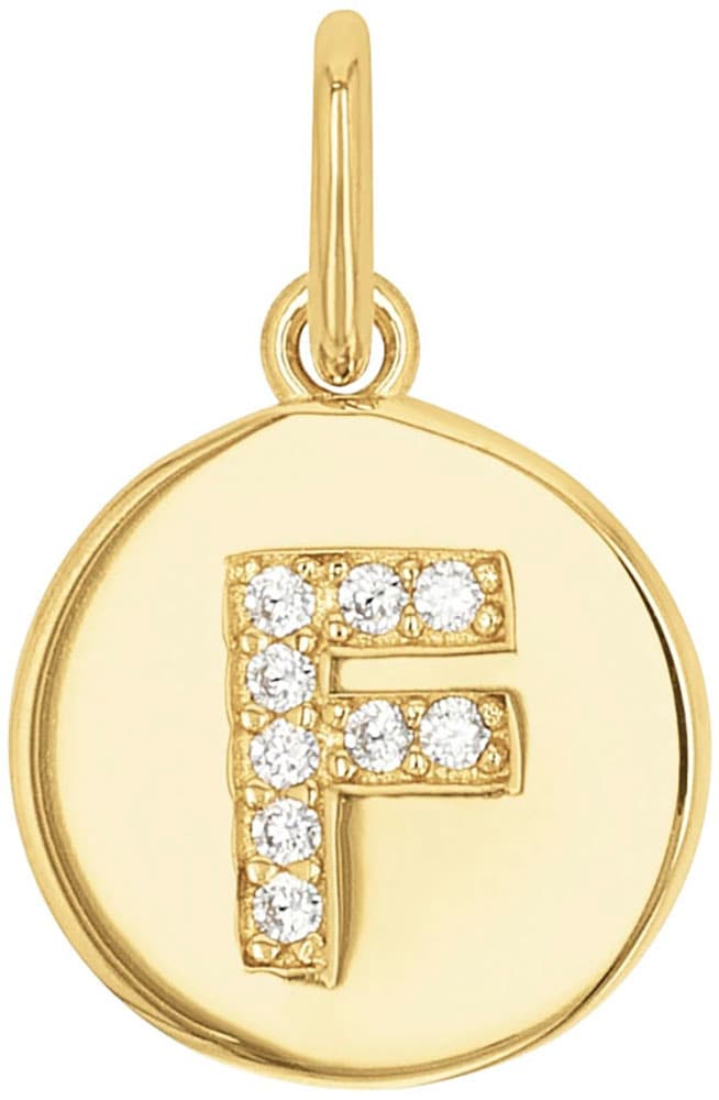 Buchstabenanhänger AMOR "A-Z", gold (gelbgoldfarben, kristallweiß, kristallweiß), Schmuckanhänger, Damen, F, Silber 925 (Sterlingsilber), 0,79 g, mit Zirkonia (synth.)