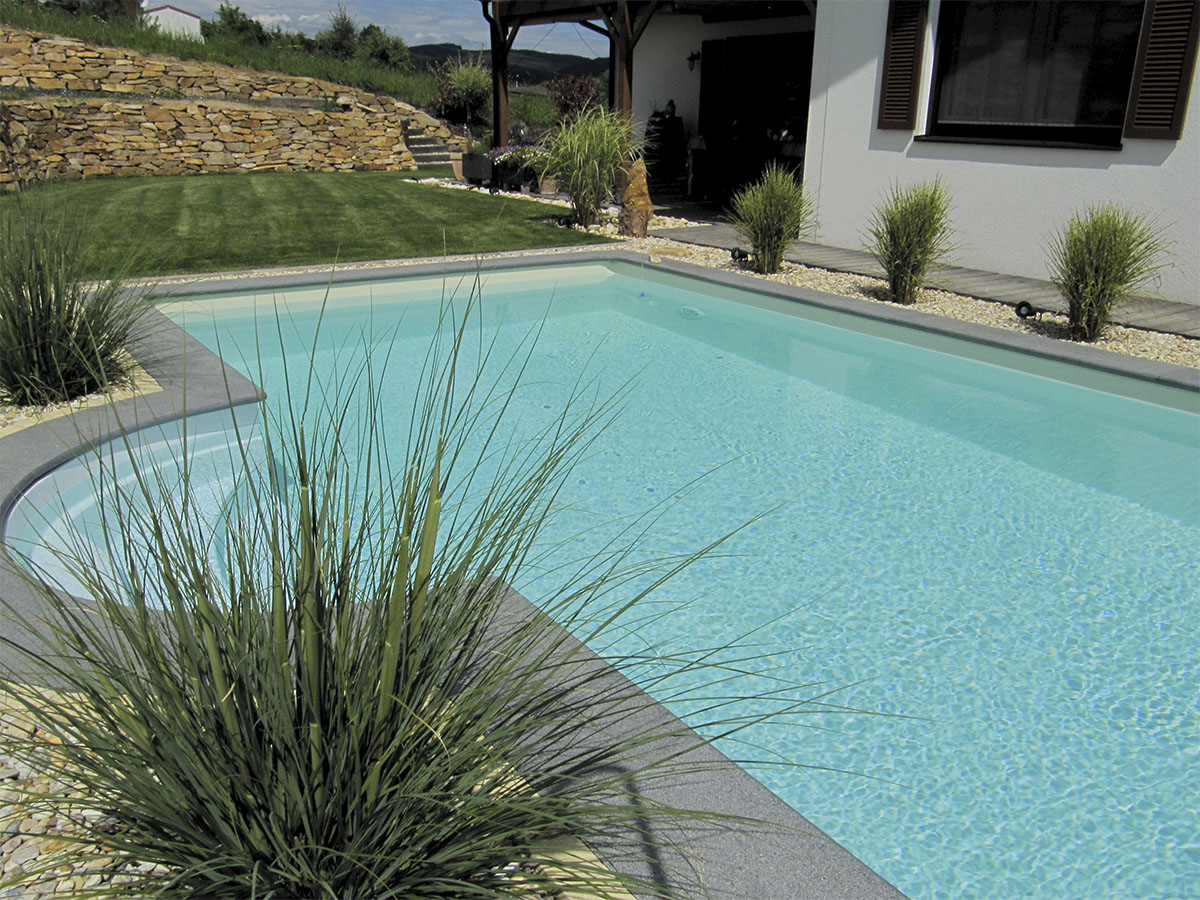 Schwimmbecken KWAD "STYROPORSTEIN POOL ALL INCLUSIVE, BxLxH: 300x600x150 cm", weiß, B:300cm H:150cm L:600cm, Schwimmbecken, mit Römertreppe inkl. Beckenrandsteine & Poolbeleuchtung Image