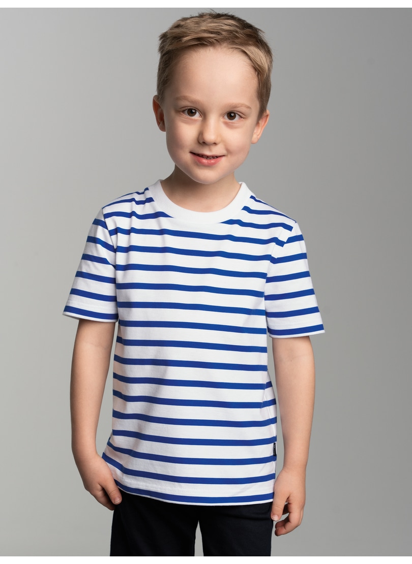 T-Shirt TRIGEMA "TRIGEMA T-Shirt mit Allover-Ringelmuster", Kinder, Gr. 152, blau (royal), 100% Baumwolle, Shirts Image