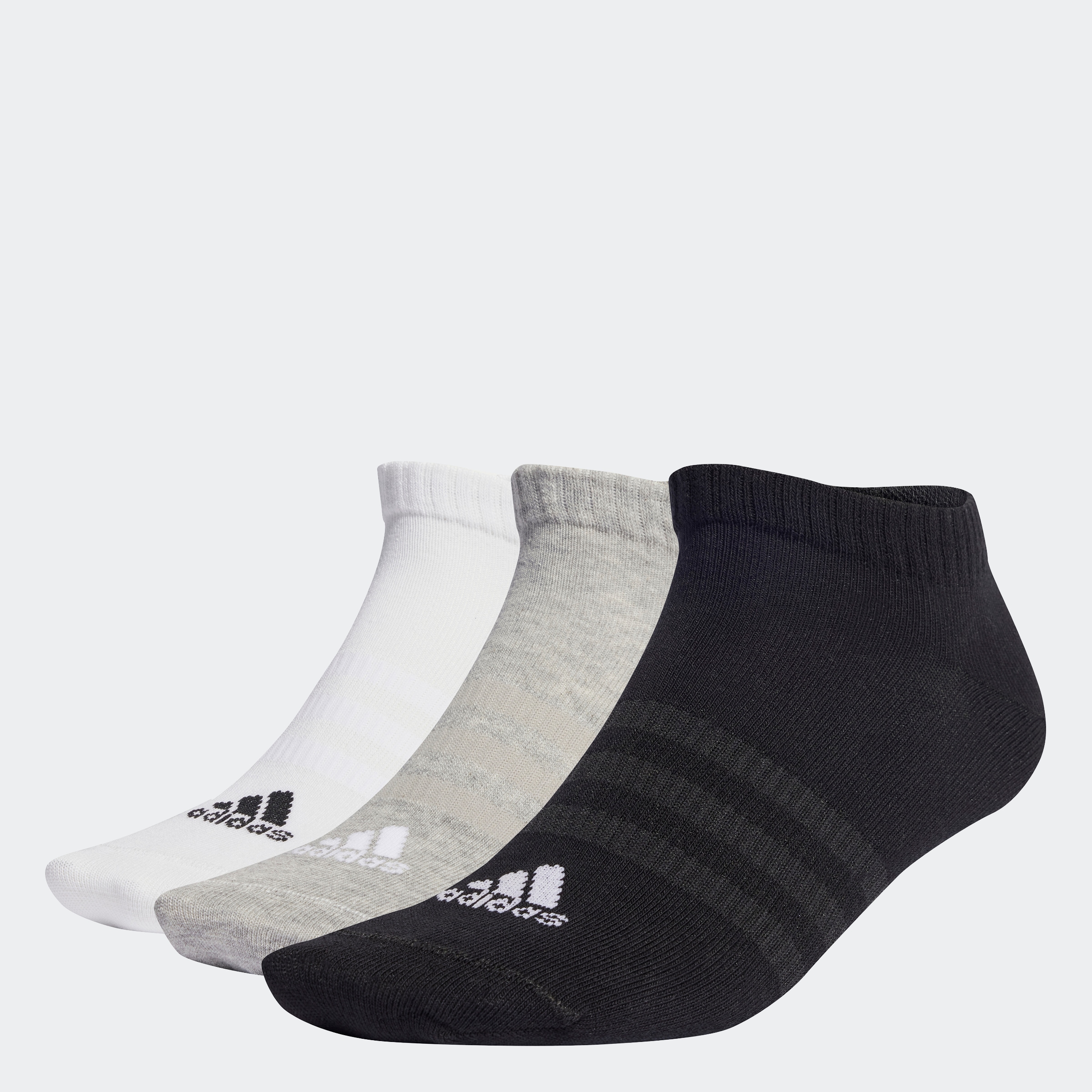 Funktionssocken ADIDAS PERFORMANCE "THIN AND LIGHT SPORTSWEAR LOWCUT SOCKEN, 3 PAAR", Herren, Gr. XXL (49/51), blau (medium grau heather, weiß, schwarz), Obermaterial: 47% Baumwolle, 43% Polyester, 8% Nylon, 2% Elasthan, gestreift, Socken