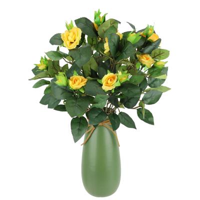 Kunstblume I.GE.A. "Künstlicher Rosenbusch in Vase", gelb, B:26cm H:38cm L:24cm, Polyester, Kunstpflanzen, Rosenstrauß Strauß Bouquet Seidenblumen Blumenstrauß Wildrosen Image