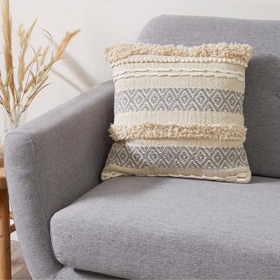 Dekokissen ANDIAMO "Livia", creme,hellblau, gemustert, gestreift, ethnomuster, B:45cm H:12cm L:45cm, Obermaterial: 100% Baumwolle, Dekokissen_Sitzkissen_Kissenhüllen, Ethnomuster, gestreift, Kissenhülle mit Füllung, eckig, 45x45 cm Image
