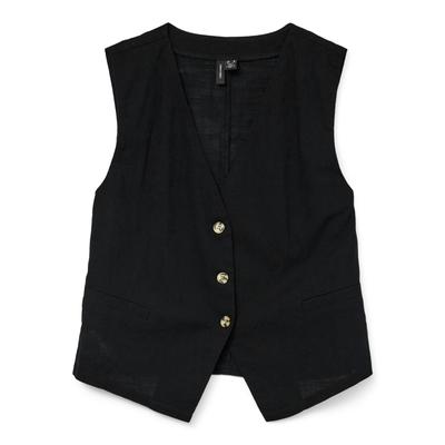 Kurzweste VERO MODA "VMCAIA SL VEST WVN NOOS", Damen, Gr. XL (42), schwarz, Web, Obermaterial: 90% Baumwolle, 10% Leinen, unifarben, modisch, V-Ausschnitt, Westen Image