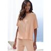 Pyjamaoberteil S.OLIVER, Damen, Gr. 44/46, orange (orange, meliert), Rippware, Obermaterial: 92% Modal (TENCEL), 8% Elasthan, meliert, modisch, loose fit hüftlang, Rundhals, Kurzarm, Shirts, in elastischer Rippware