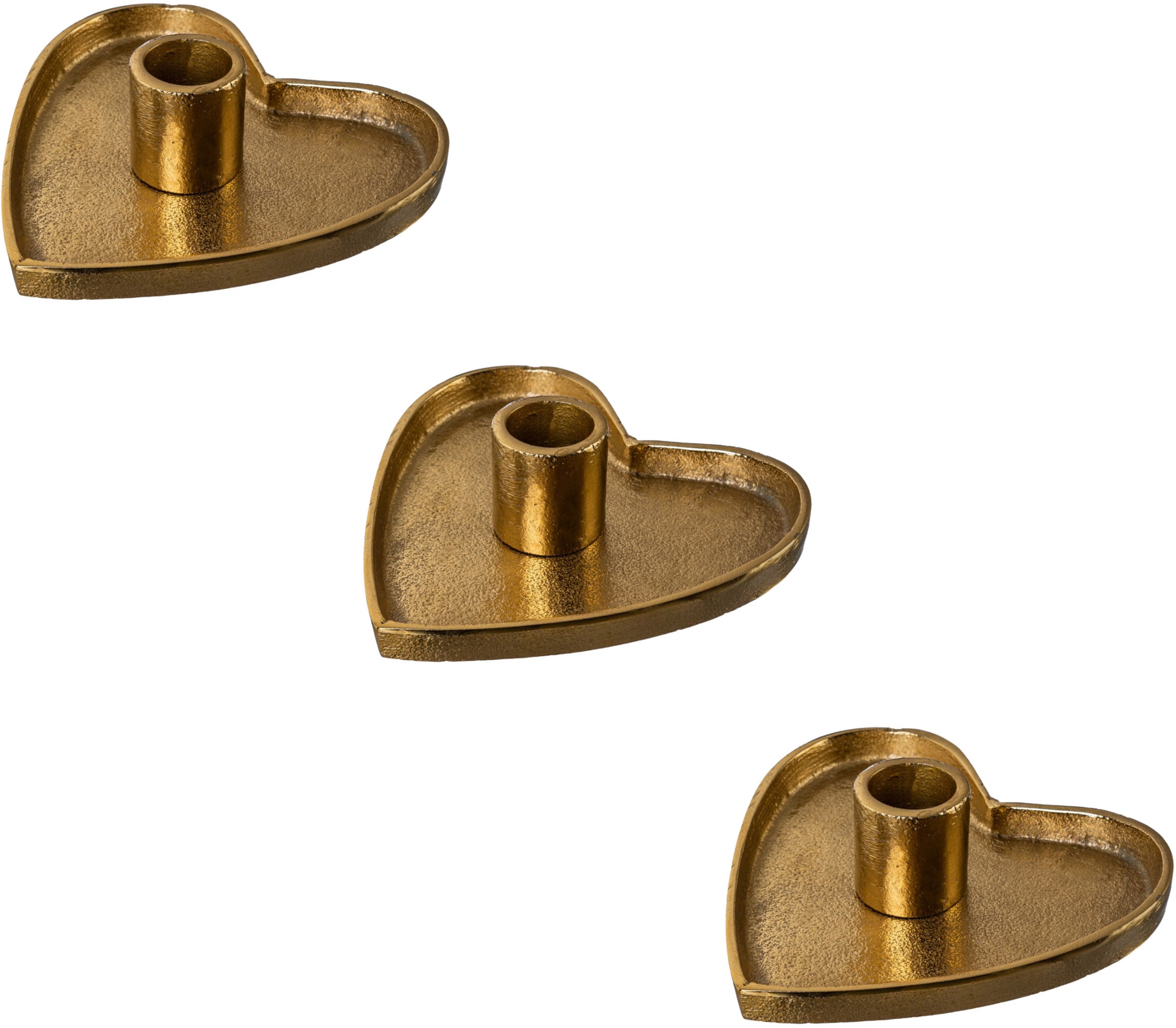 Kerzenhalter CREATIV DECO, gold (goldfarben), B:13cm H:4cm T:13cm, Aluminium, Kerzenhalter, in eleganter Herzform, 3er Set Image