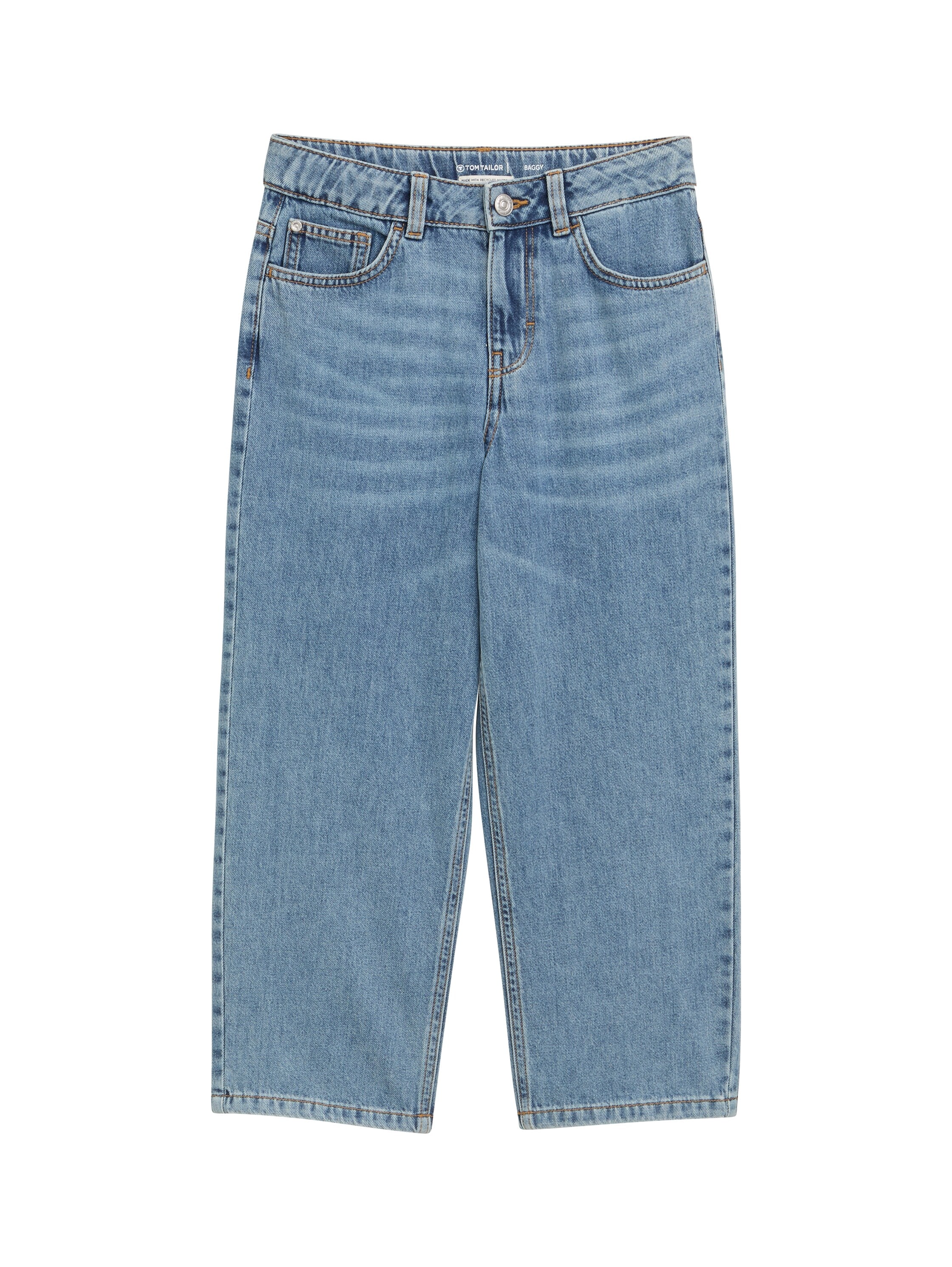 5-Pocket-Jeans TOM TAILOR, Jungen, Gr. 176, N-Gr, blau (light stone blau denim), Denim/Jeans, Obermaterial: 100% Baumwolle. Futter: 100% Baumwolle, bequem lang, Jeans 5-Pocket-Jeans, Baggy Jeans- mit ausgestelltem Bein