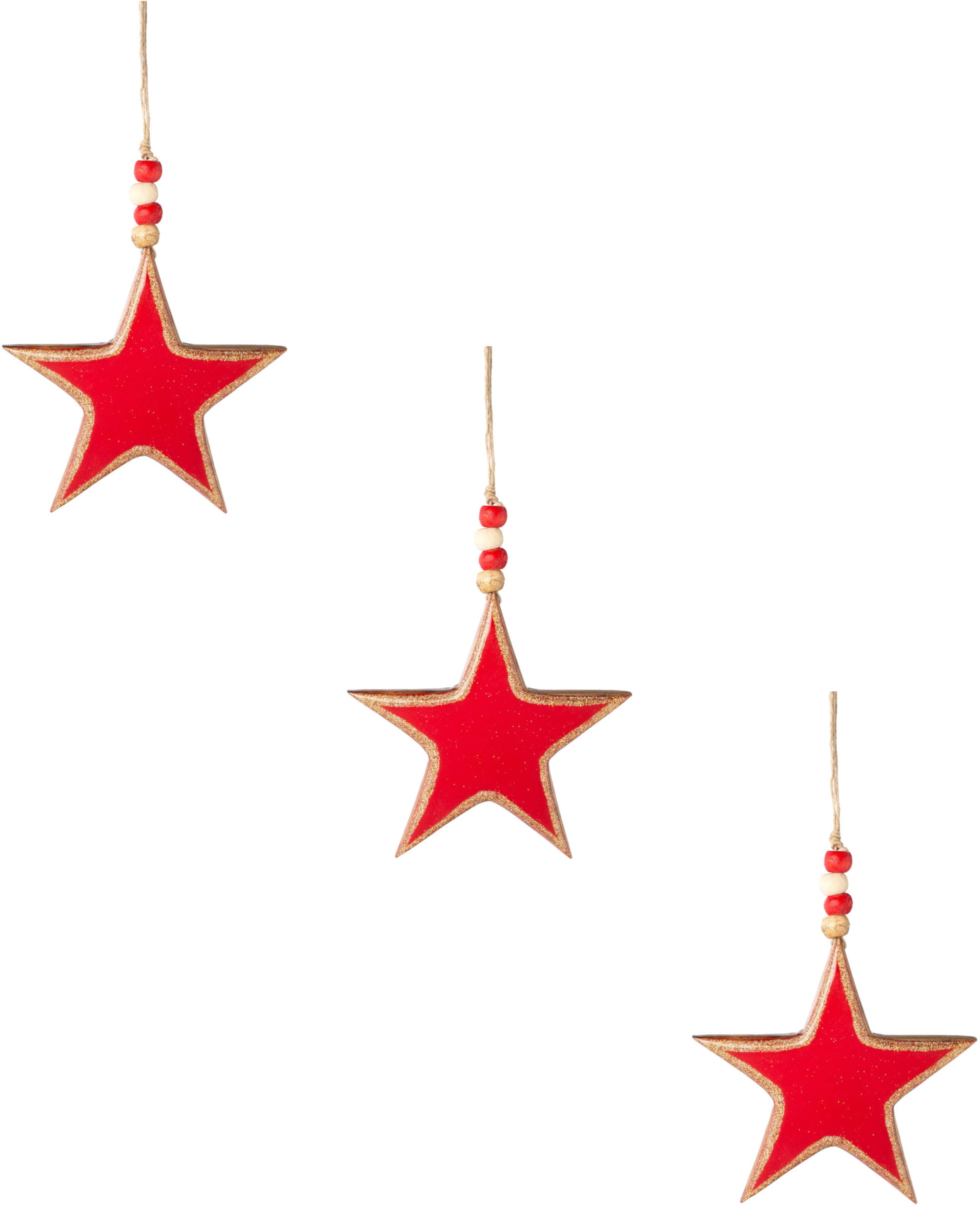 Dekostern CREATIV DECO, rot, B:15cm H:15cm T:1cm, Holzwerkstoff, Dekosterne, mit Metallic-Kante