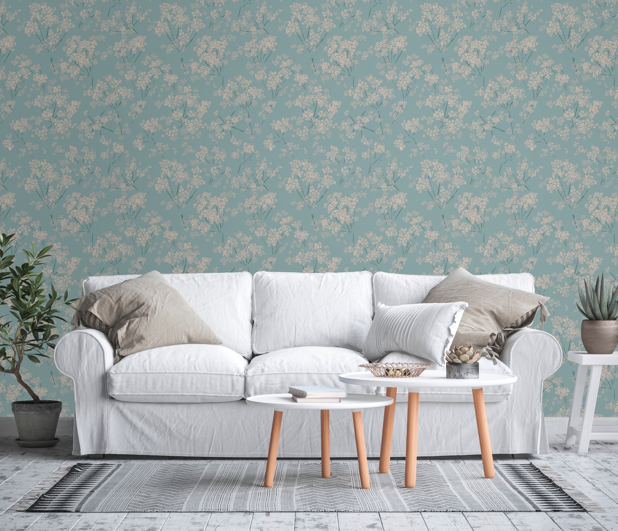 Vliestapete A.S. CRÉATION "Casual Living Blümchen-Tapete Mustertapete Floral Blumen", blau (blau,beige,türkis), B:0,53m H:0,02m L:10,05m, Vlies, Tapeten, Vliestapete Blumentapete für Schlafzimmer Küche Wohnzimmer Blümchen