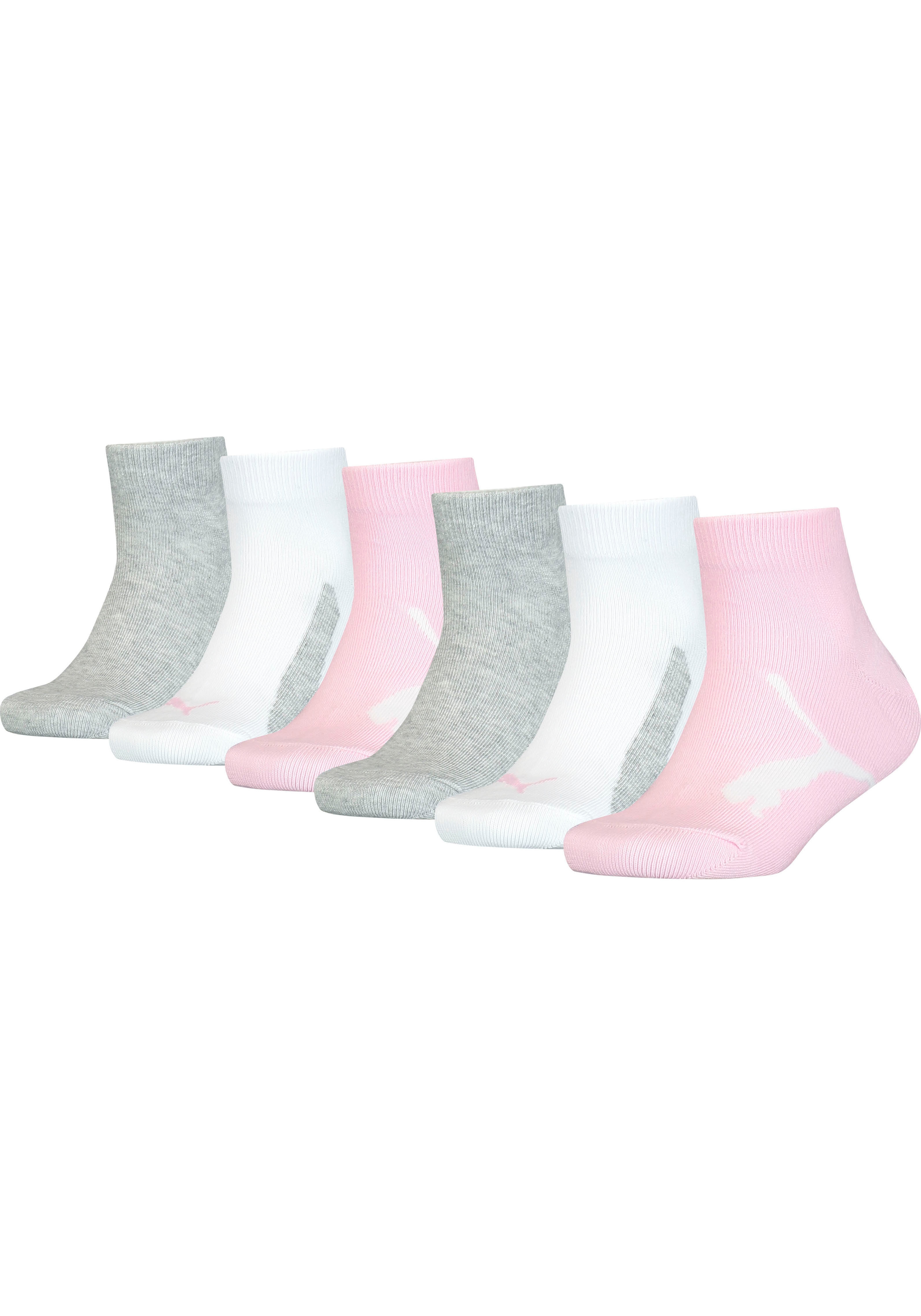 Kurzsocken PUMA "KIDS BWT QUARTER 6P ECOM", Damen, Gr. 27-30, pink (pink, grau), Baumwollmischung, uni und meliert, normal, Socken, mit eingestricktem Logo Image