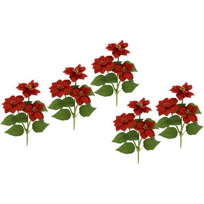 Kunstblume I.GE.A. "Poinsettie", rot, B:16cm H:28cm L:12cm, Obermaterial: 90% Polyester, 10% Kunststoff, Kunstpflanzen, Künstlicher Poinsettiazweig, 5er Set Image