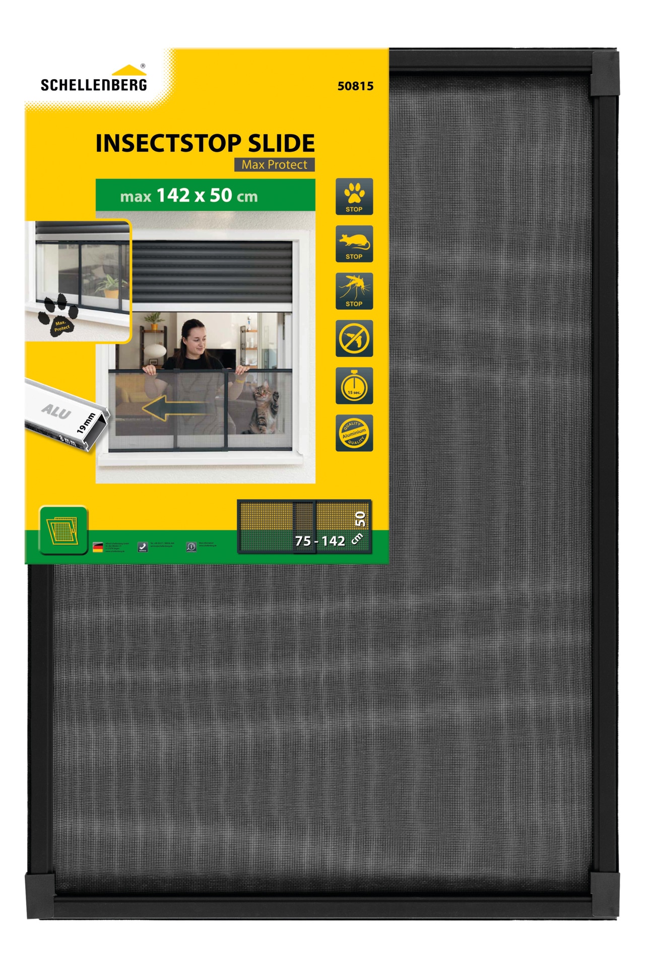 Insektenschutz-Fensterrahmen SCHELLENBERG ""Insectstop Slide", ausziehbares Fliegengitter mit Aluminiumgewebe", grau (rahmen: anthrazit gewebe: silberfarben), B:142cm H:50cm, Insektenschutzgitter, ohne bohren, max. 50 x 142 cm in weiß und anthrazit