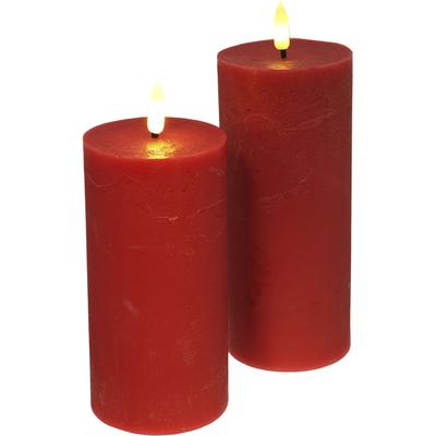 LED-Kerze I.GE.A. "LED Echtwachskerze 2er Set", rot, B:8cm H:17,5cm Ø:8cm, Wachs, Kerzen, Mit Timer Flackernd Stumpenkerze Adventskerzen Adventskranz Image